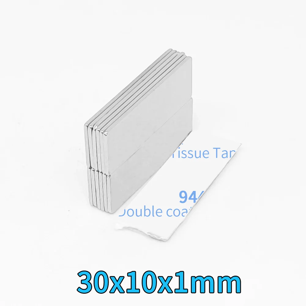 30x10x1mm 얇은 블록 강력한 자석 냉장고, DIY, 건물, 과학, 공예품 용 접착 테이프가있는 강력한 자석 30*10*1 30x10x1