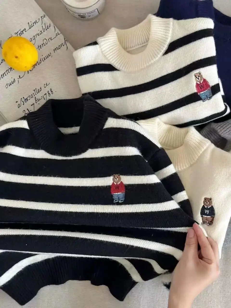 

Цельный удобный зимний вязаный свитер Thiened Fce для мальчиков и девочек, круглый топ с базовым слоем Ne Long Sve