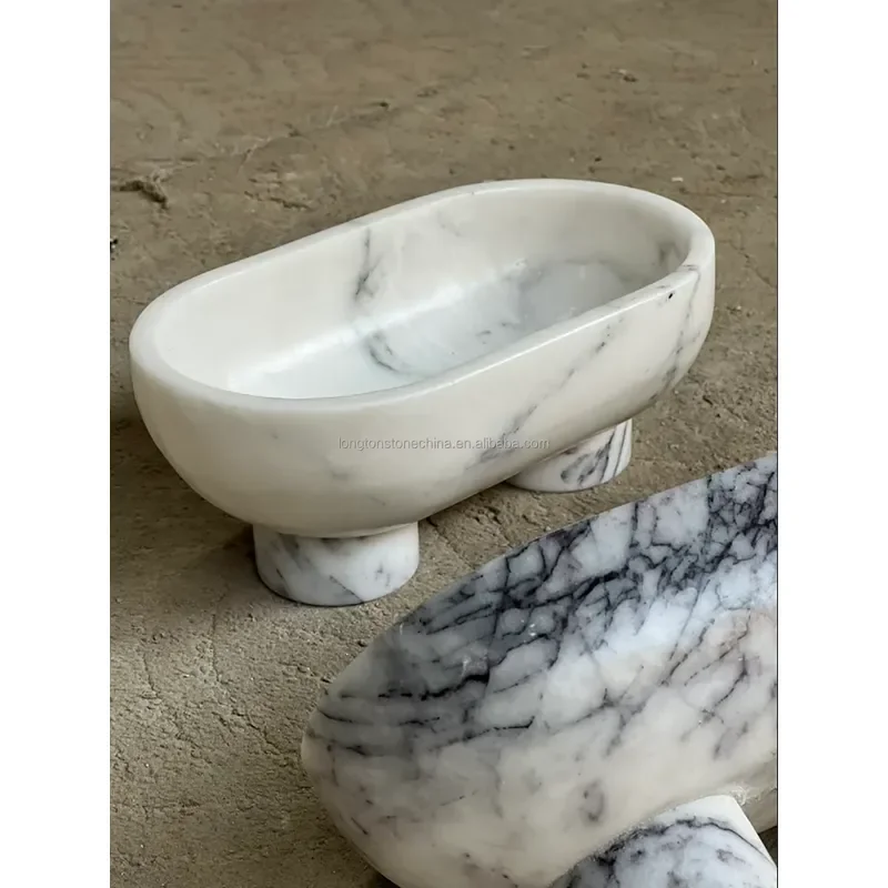Handmade Oval Marble Fruit Bowl Purple Vein Natural Stone Serving Plate Unique Home Decor Display Dish for Kitchen Dining