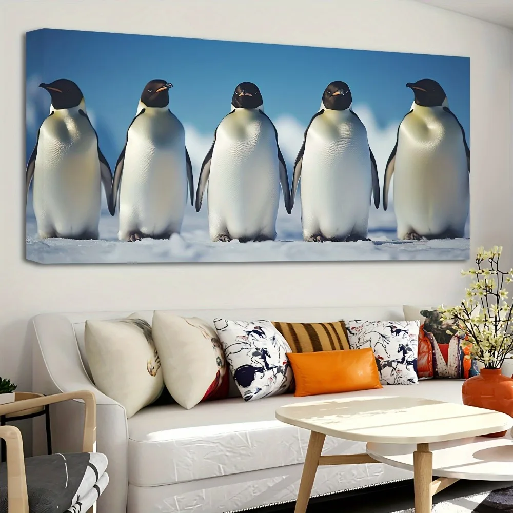 

Рамка из цельного дерева сосны толщиной 1,5 дюйма, постер с изображением животных пингвина, печать на холсте, подвесная картина для украшения интерьера