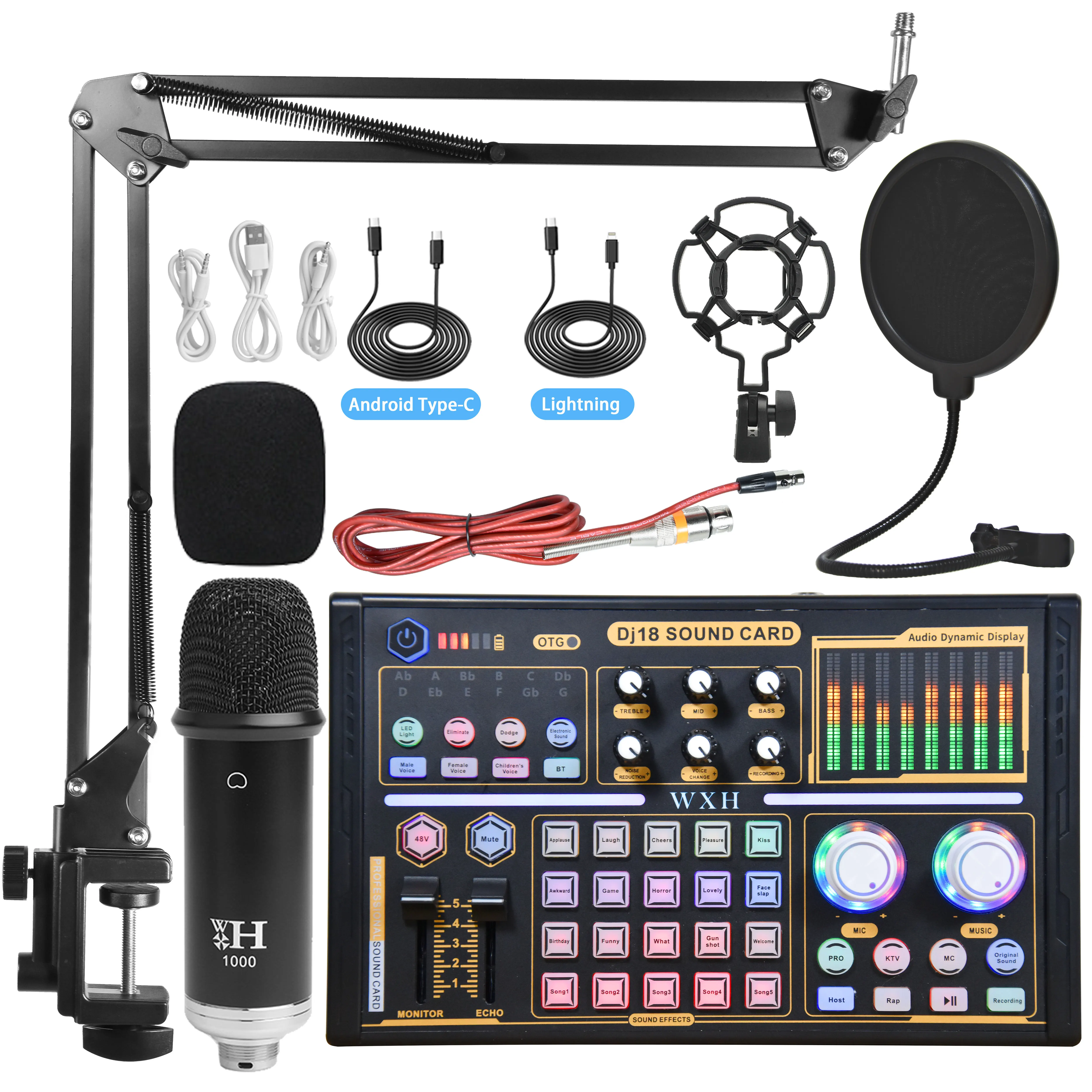 YYHC 48V DJ18 Live sound card cell phone live broadcasting equipment computer recording condenser microphone live sound card set