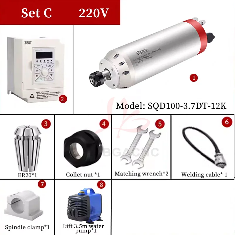 LY 3.7KW Low Speed High Torque Water-cooled Spindle Bullet Type Spindle Motor Engraving Machine Accessories Power Head ER20 220V