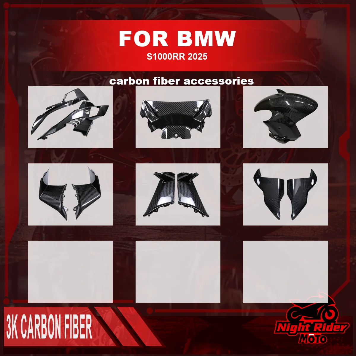 

For Bmw S1000RR 2025 Motorcycle 100% Carbon Fiber Rear Wing Front Car Panel Side Panel Underbody Fender Motorcycle Accessories