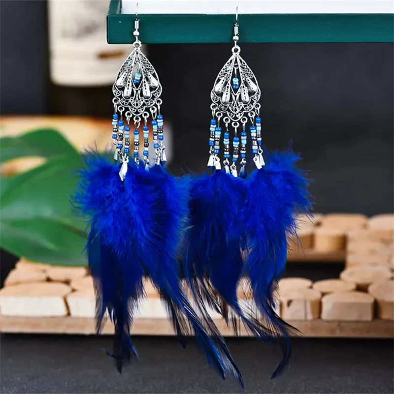 

Summer Beach Long Bead Feather Earrings for Women Bohemian Style Pendant Earrings for Girls Party Jewelry Accessories Gifts