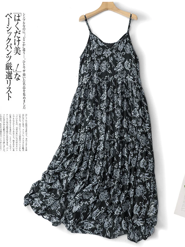 

Summer Floral Print Cotton Lin Dr Artistic Sle Slimming Midi Dr with Tagl Bule Casual Commute Sle Korean Version