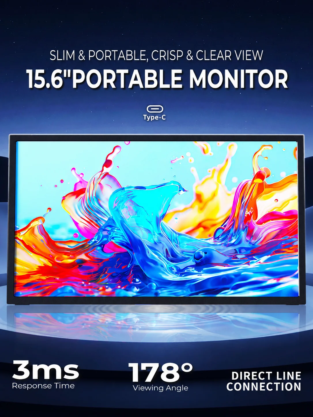 MUCAI N156 Portable Display 15.6 Inch 60Hz Resolution TN Panel 250cd/㎡ Brightness 3ms Response Portable Monitor