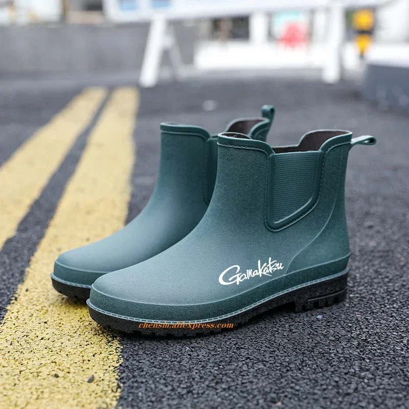 

Gamakatsu Fishing Men Rain Boots Rubber Gumboots Slip on Mid-calf Waterproof Working Boots Comfort Non-slip Fishing Shoes