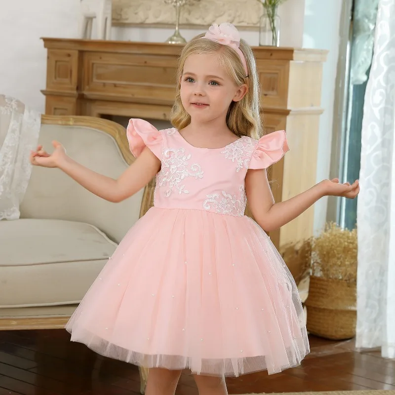 1-5Y Baby Girls Dress for Wedding Party Pink Birthday Princess Dresses Kids Girl Bridesmaids Elegant Gown Cute Girl Bow Vestidos