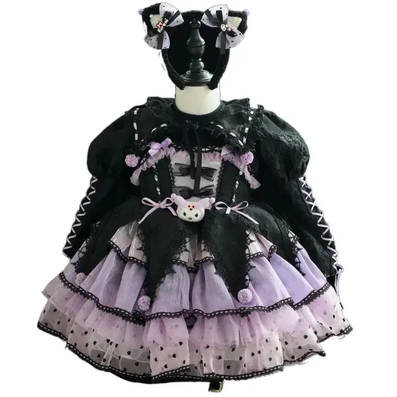 Hot Kawaii Autumn Girl Kuromi Lolita Sling Halloween Cos Children'S Fluffy Princess Dressx;8's,6;