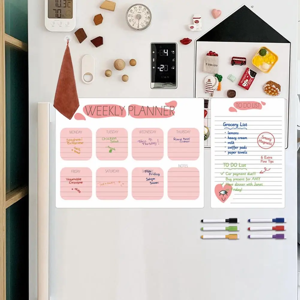 Magnetic Weekly Calendar Magnetic Weekly Planner Efficient Weekly Planning Scratch-proof Magnetic Fridge Calendar Kit with Pens