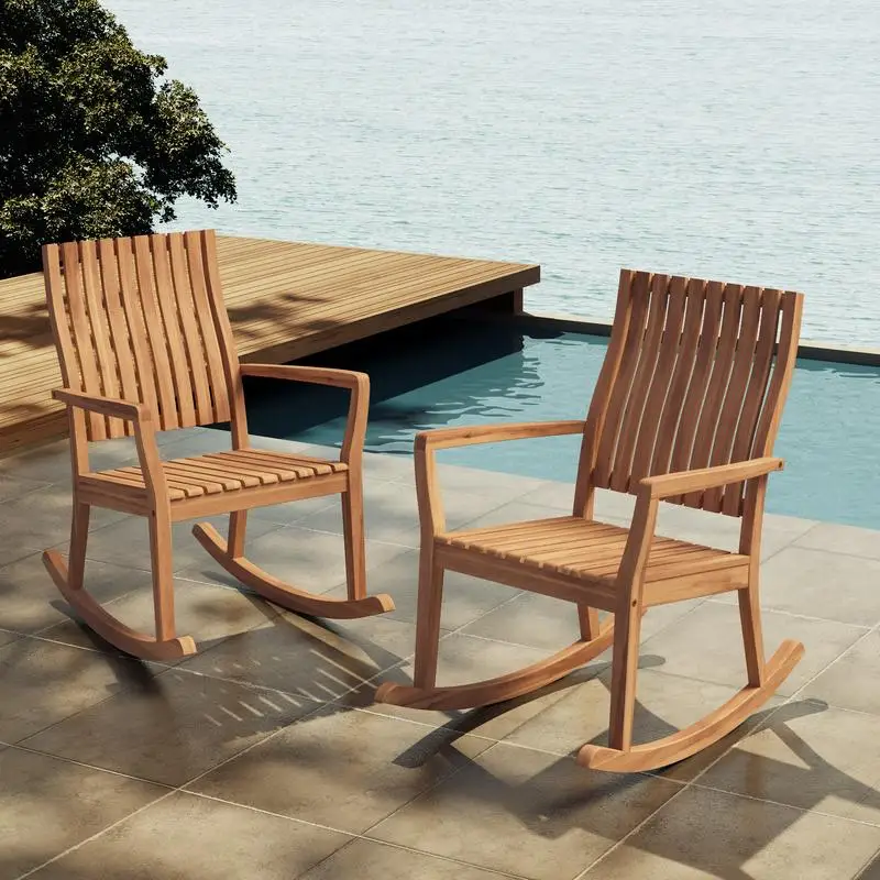 

Set of 2 Outdoor Solid Wood Rocking Chairs for Garden Patio Deck