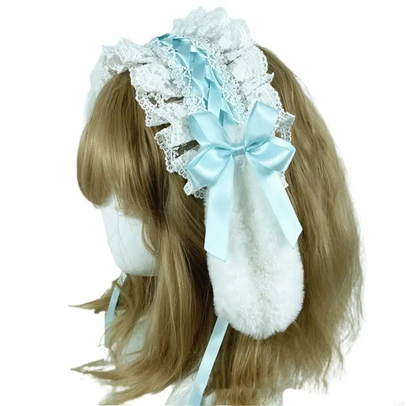 49mf Mesh renda cocar coelho Ear tanque cabeça empregada Anime Cosplay Acessórios para cabelos