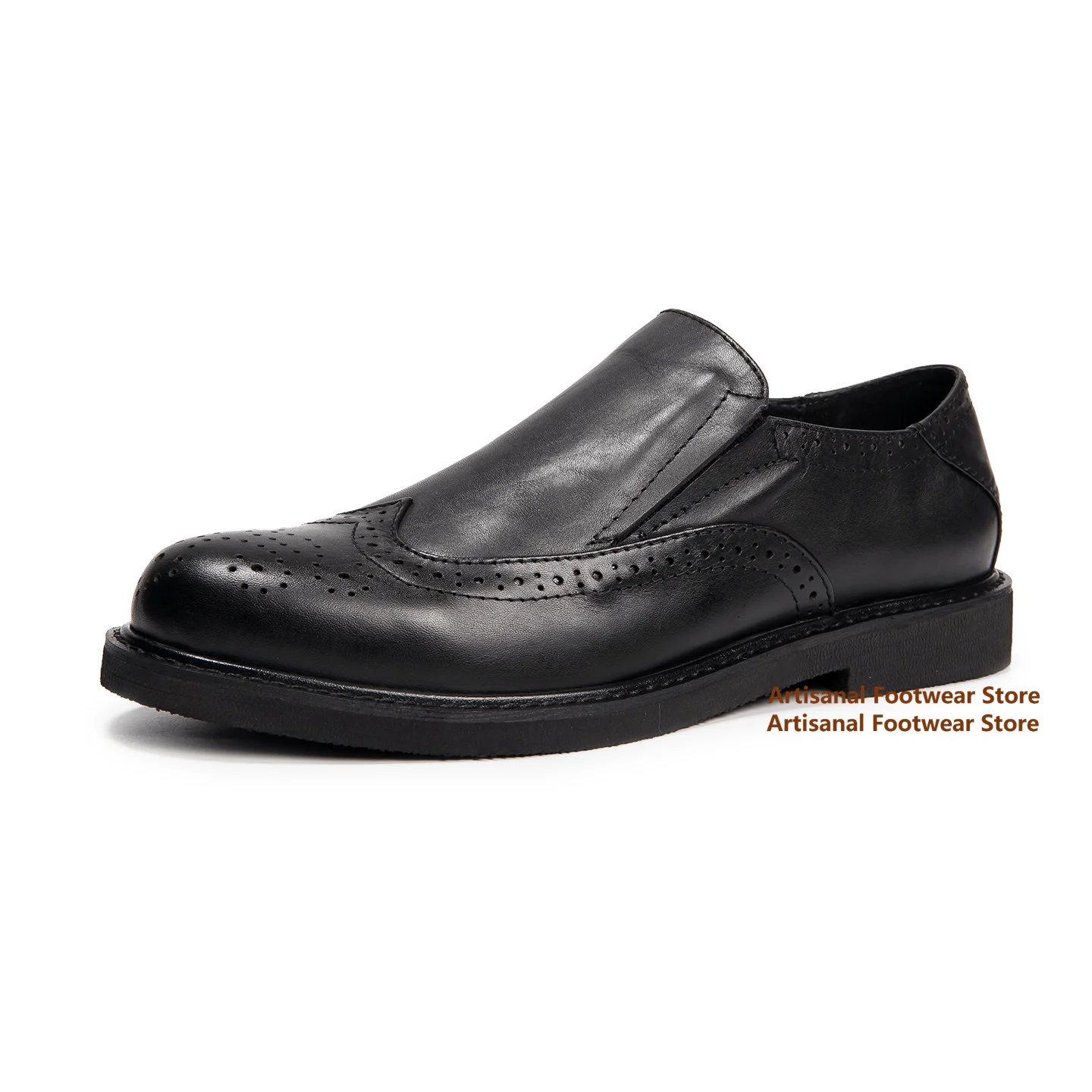 Vintage Brogue Slip-On Loafers Perforated Carving Faux Leather Casual Business Formal Dress Shoes Height Increasing Men's Shoes