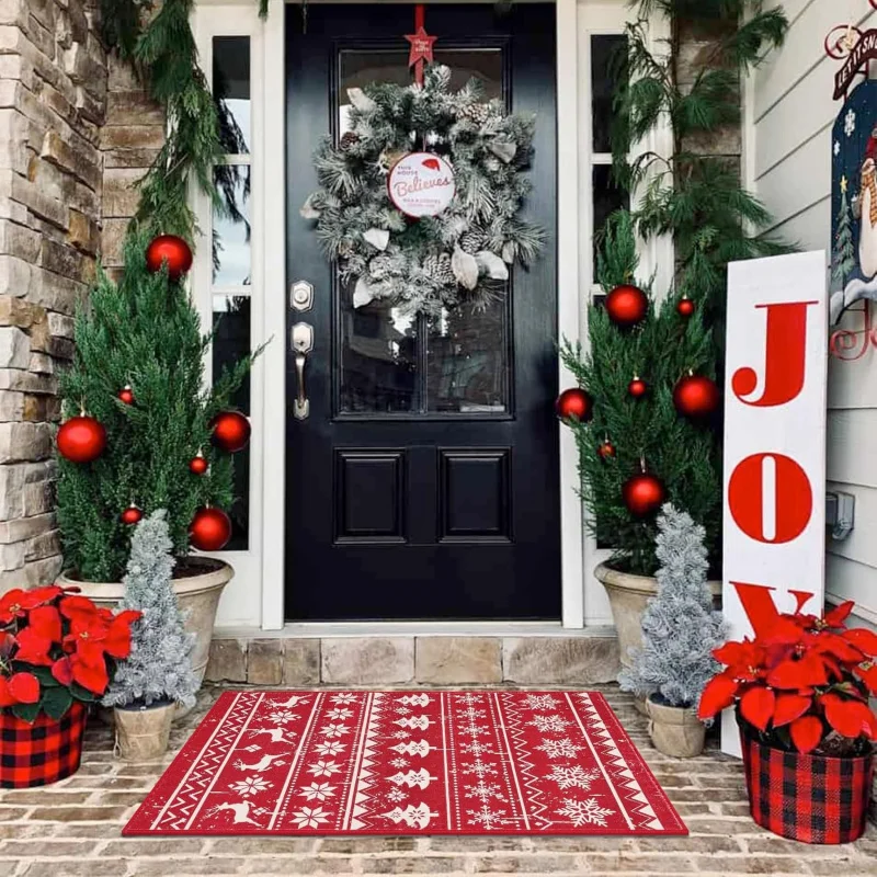 Christmas doormat red snowflake deer holiday decoration indoor floor mat 61X90cm