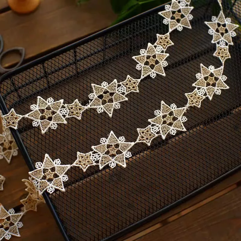 

10Yards 3.2cm Wide Shiny Gold White Star-Shaped Venise Diy Venice Lace Clothing Accessories Of Various Garment,Bra.Skirt