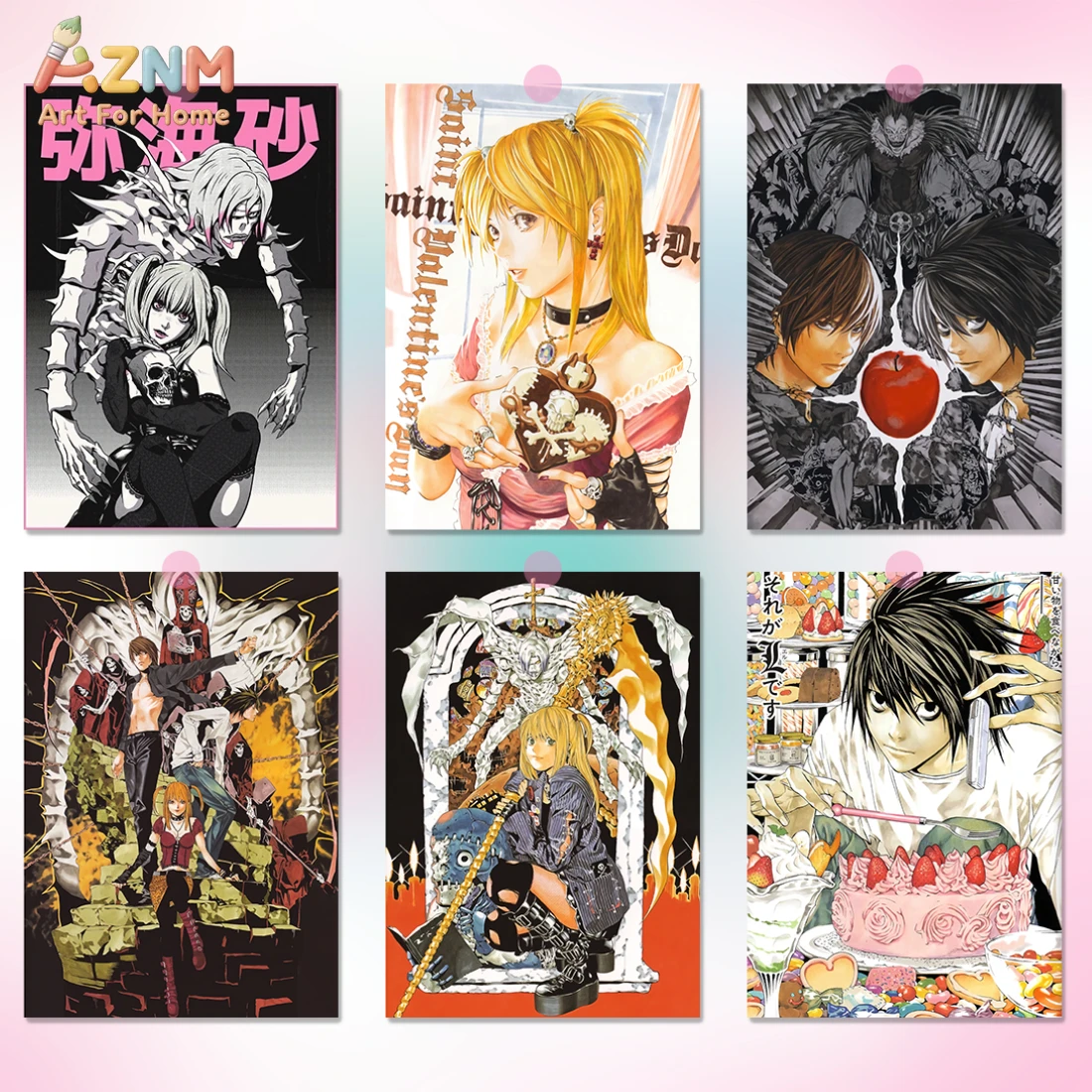 AZNM Death Note - Lienzo decorativo para pared, póster de anime de Light Yagami L Lawliet Misa Amane Ryuk, impresión en lienzo sin marco, Death Not japonés