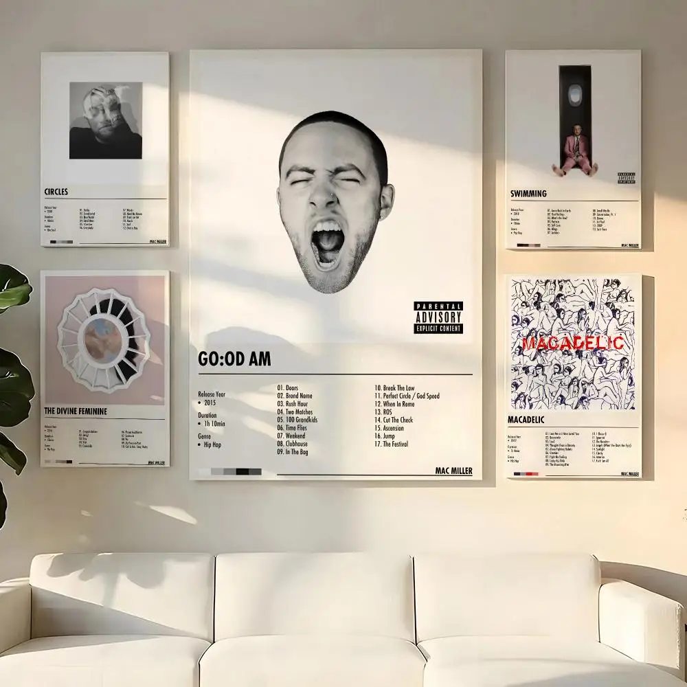 Singer M-Mac Miller Painting Calligraphy Wooden Framed Canvas Poster Wall Art HD Waterproof Print Home Decor