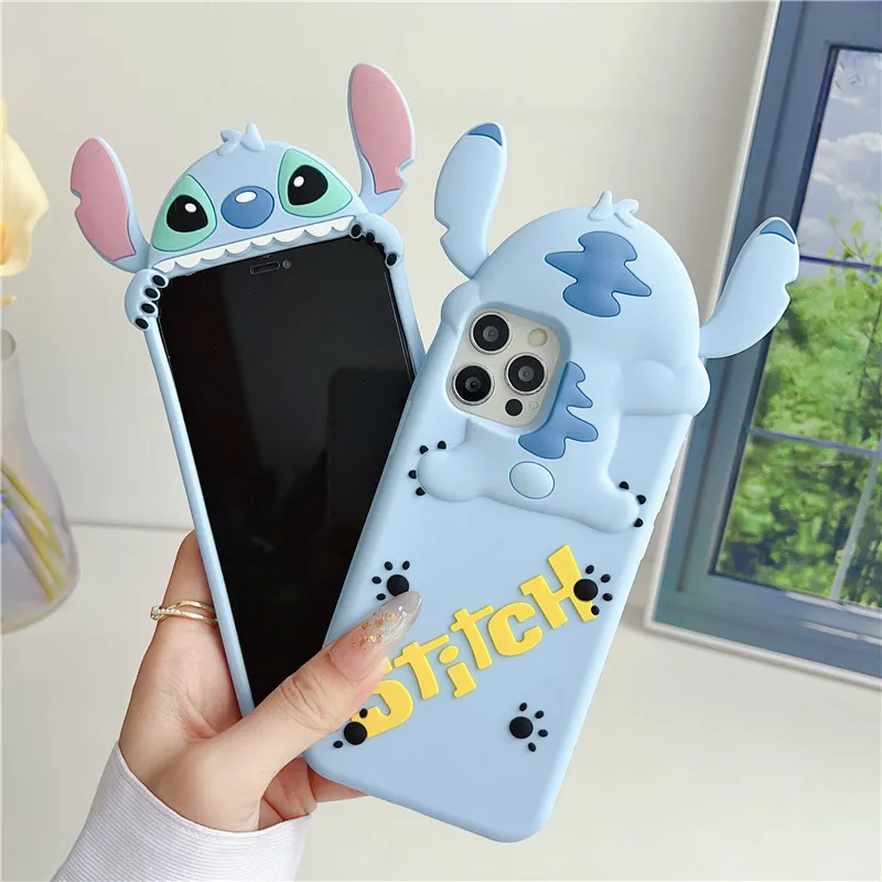 

Stereoscopic Stitch Phone Case for IPhone 11 12 15 16 Pro Max Disney Anime Handset Protect Cover Soft Silicone Case Friend Gifts