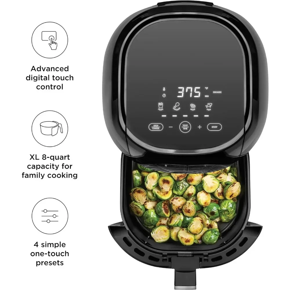 8 Quart Air Fryer w/ XL Viewing Window & Advanced Digital Display, Fry with Less Oil for Healthy Food