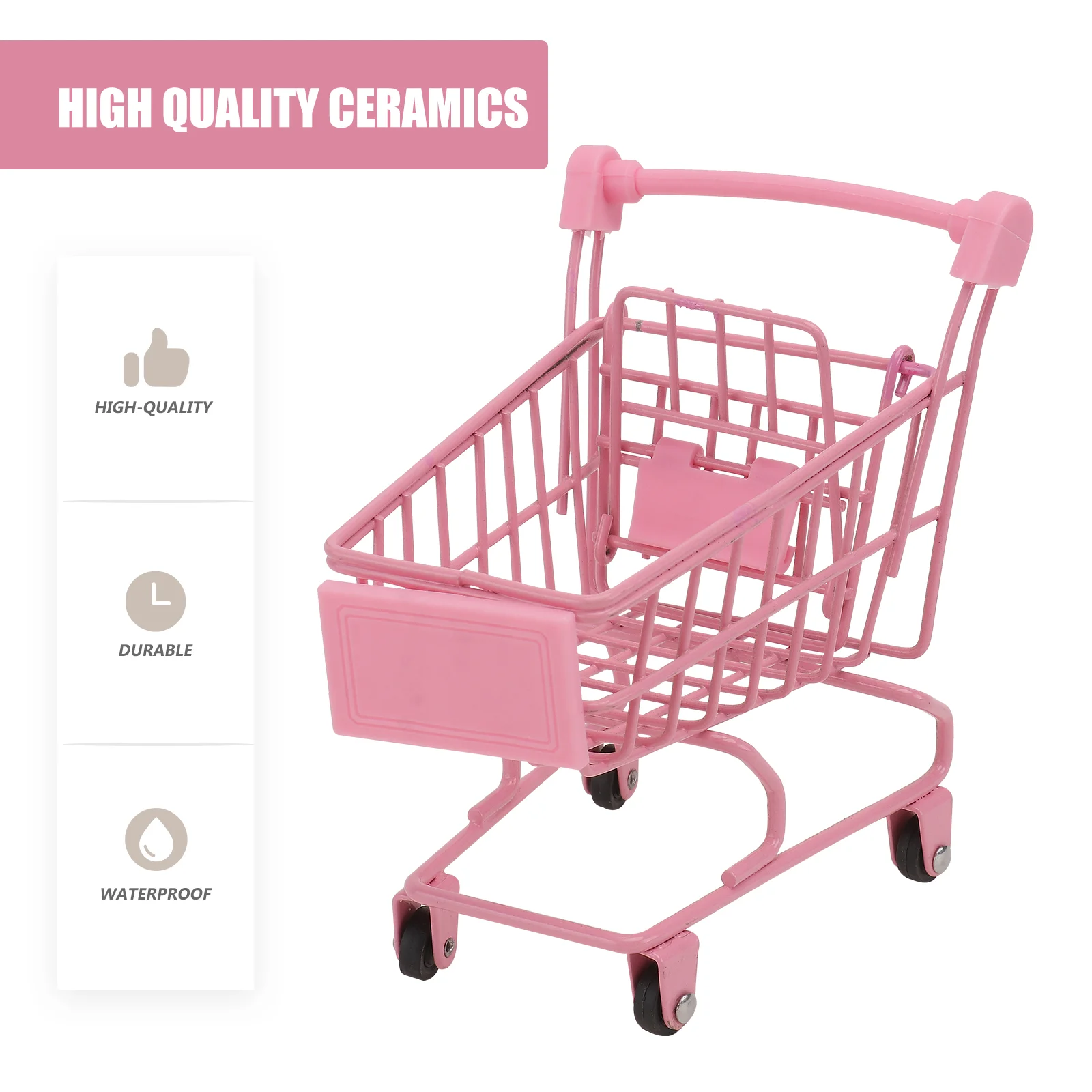 1PC Mini Shopping Cart Trolly Desktop Storage Basket Holder Photo Props - Size S  (Wheel Color Random)