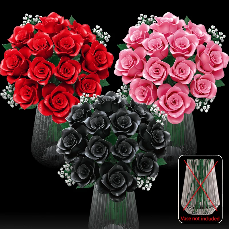 

Набор строительных блоков «Красивые черные розы» ко Дню святого Валентина, модель для сборки, украшение, подарок на день рождения для девушки