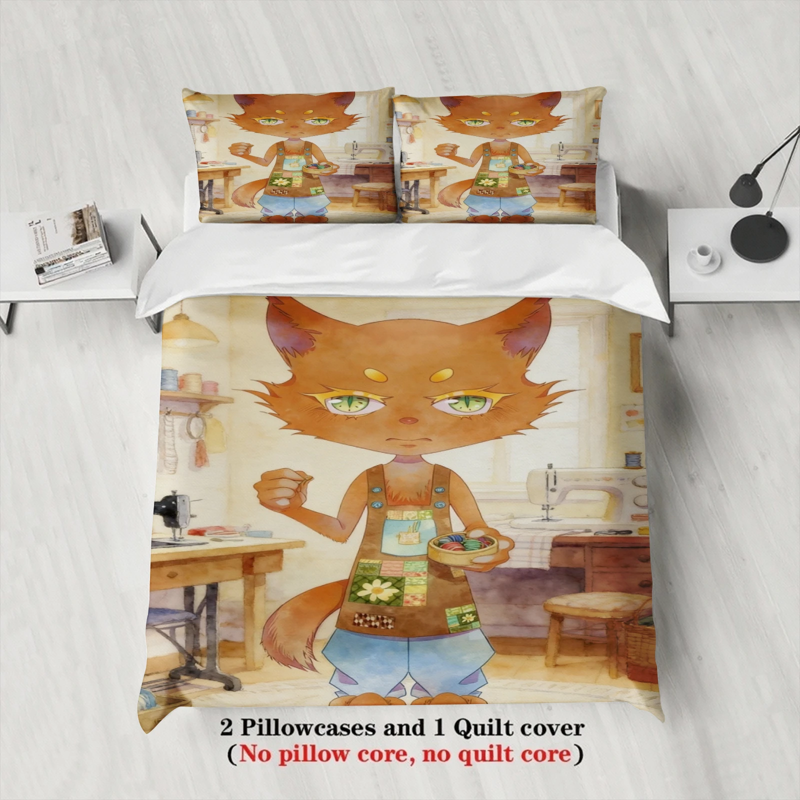Softville Cozy Town 3PCS Bedding Sets Fox Needle Buttons Printed Duvet Cover No filling Cartoon Style Full Queen King Size