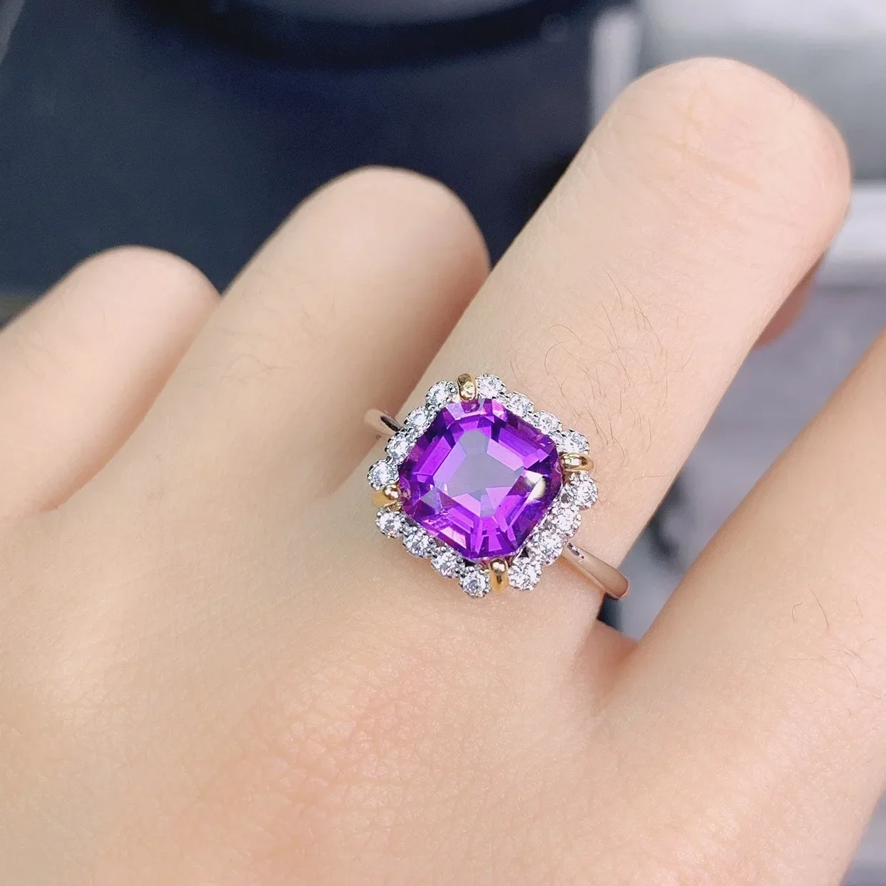 

DIWENFU 925 Silver Sterling Amethyst Jewelry Open Rings for Women Anillos De Party Hip Silver 925 Jewelry Amethyst Gemstone Anel