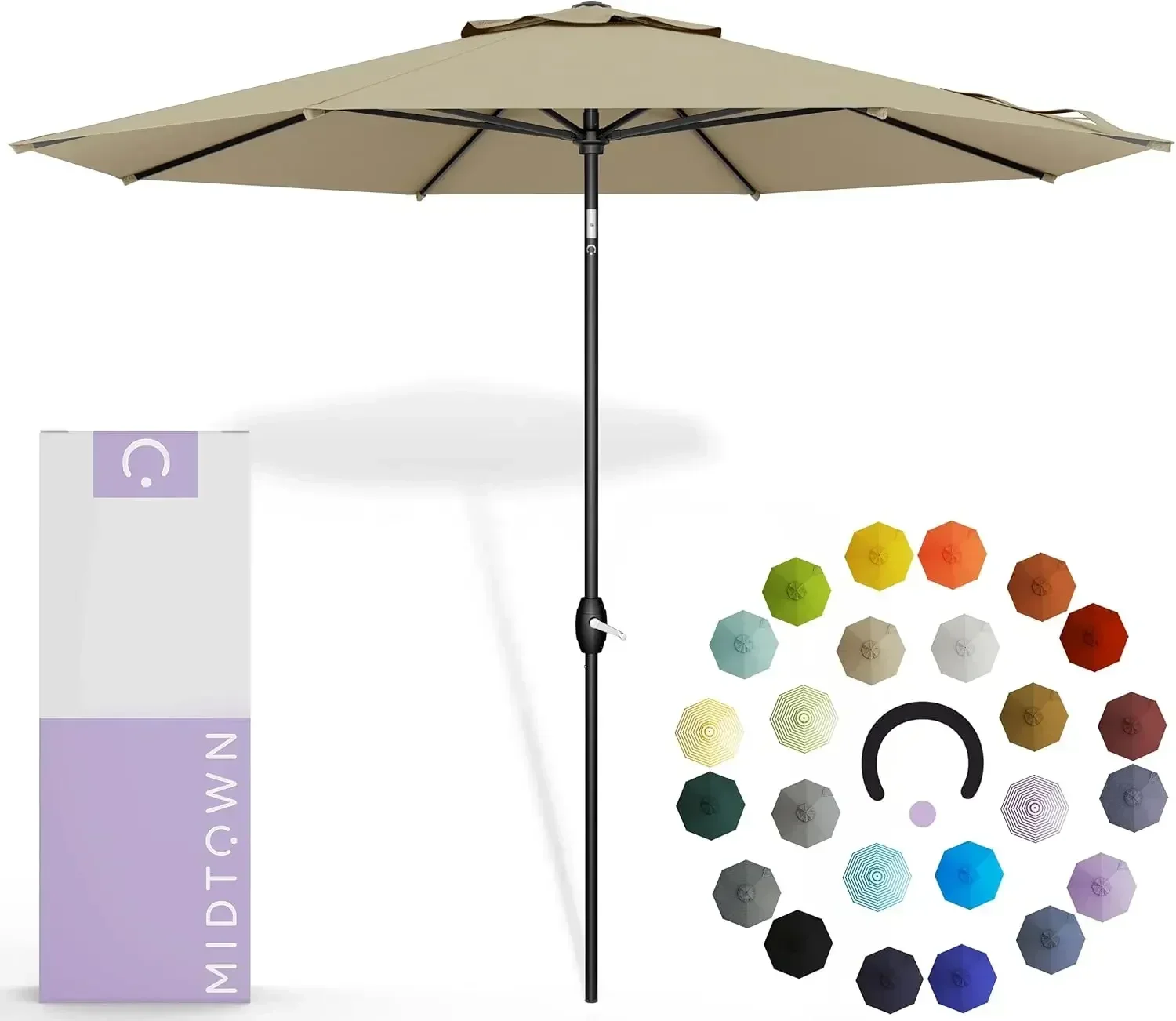 10-Year-No-Fade - 9 Ft - UV Proof Beige Polyester Fabric - Umbrella Outdoor Patio, Auto-Tilt Aluminum Frame Patio Umbrella for