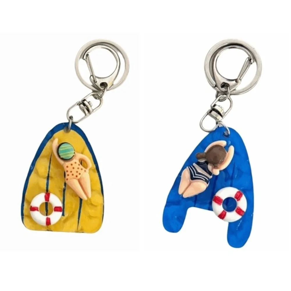Fashion Acrylic Pool Floating Board Keychain Alloy Blue Yellow Swimming Figure Pendant Decorative Creative Bag Charm Beach