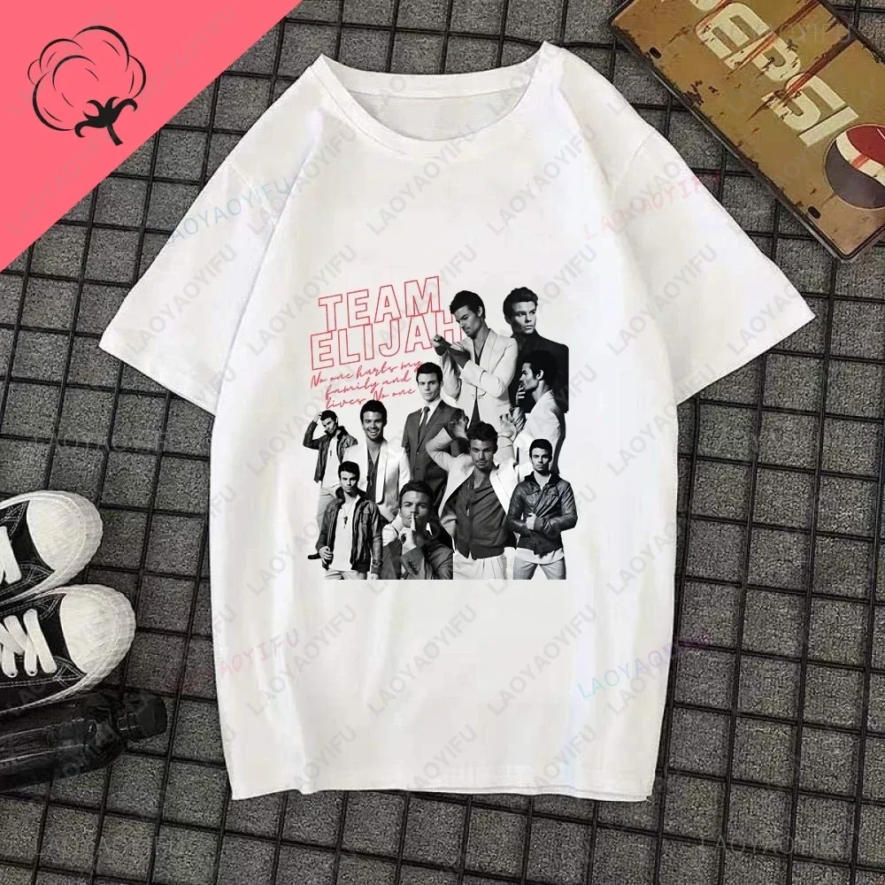 Vintage Elijah Mikaelson Heartthrob Printed T-shirt Top Trend Harajuku Short Sleeved Unisex Shirt Pattern Large Cotton T-shirt