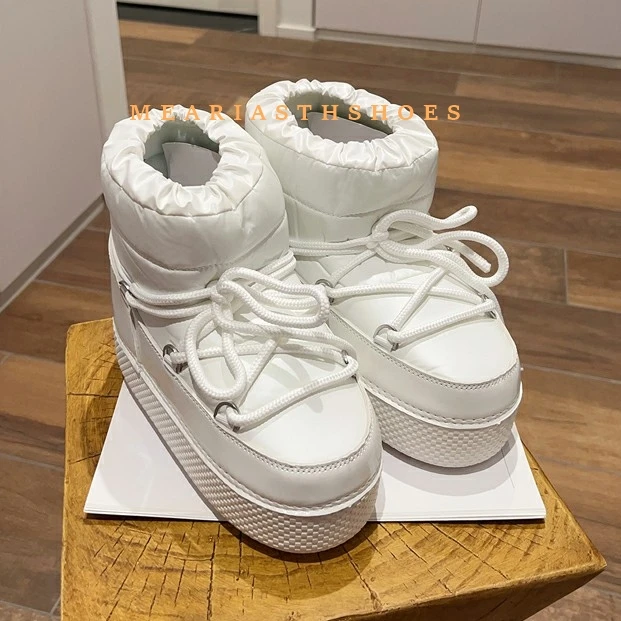 

Brand Winter platform Ankle Boots Women High Quality Quilted Nylon Down Snow Boots Woman Round Toe Flat Bottom Warm Pillow Boots