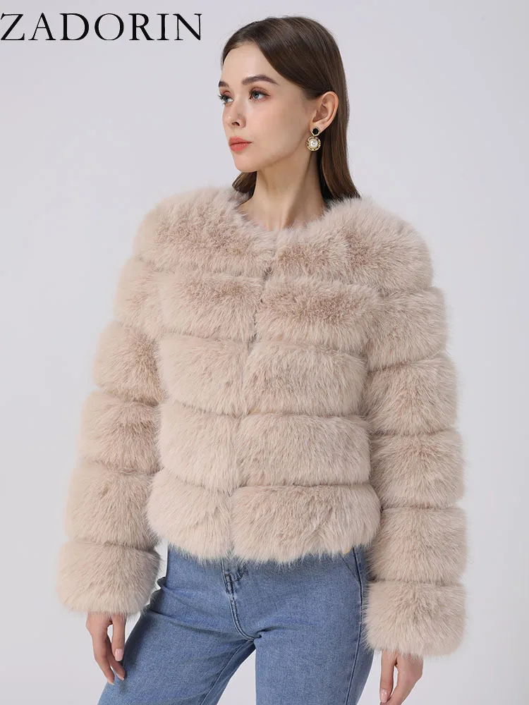 ZADORIN Long Sleeve Faux Fox Fur Coat Women Winter Fashion Thick Warm Fur Coats Outerwear Fake Fur Jacket Women Clothing