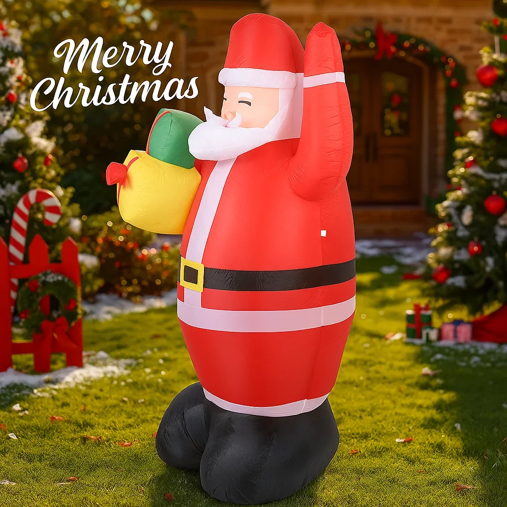 5.9FT Inflatable Toy Santa Claus Gift with LED Lit Festive Christmas Gifts Xmas Yard Lawn Party Decor Christmas Decorations