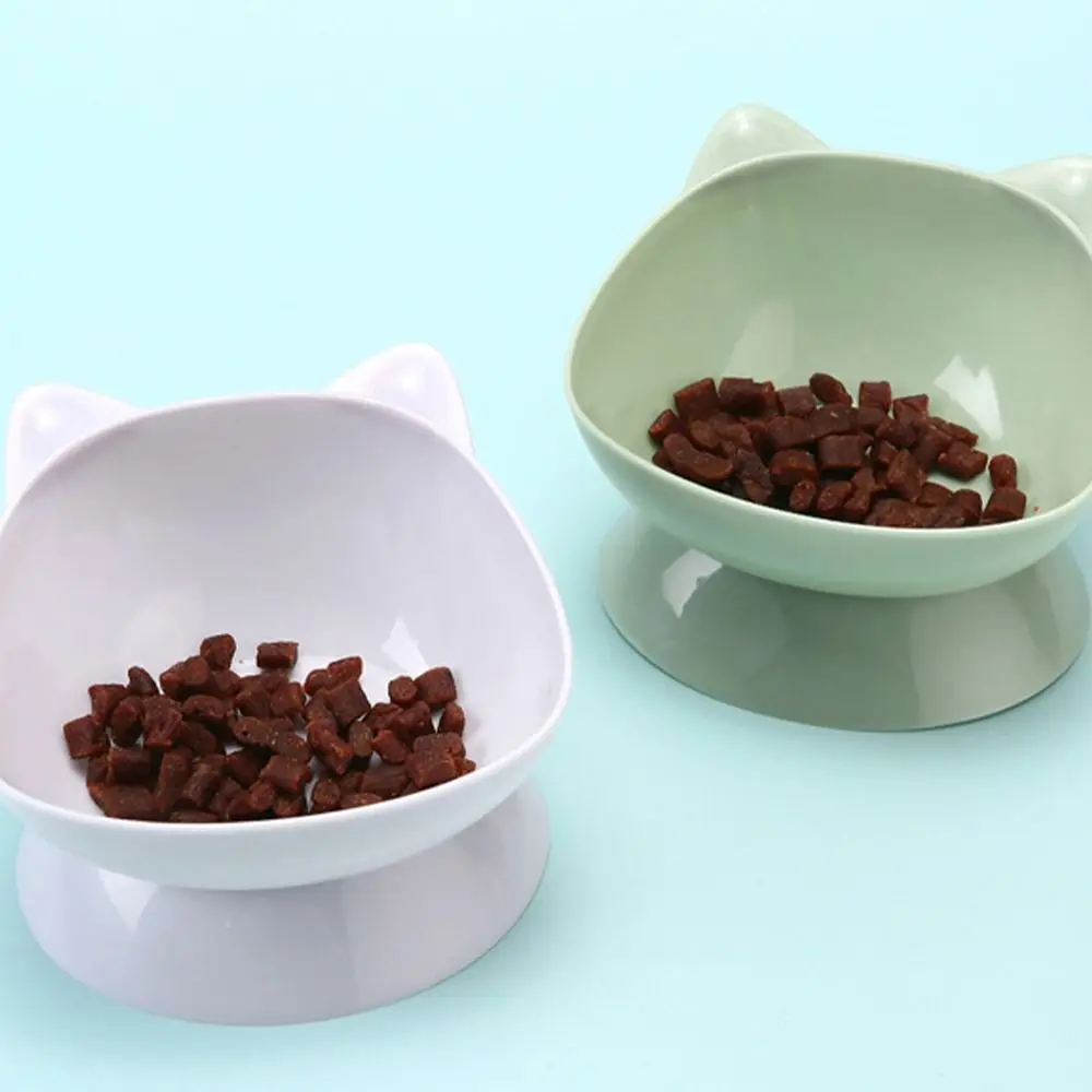 Cat Shape Pet Food Bowl Large Capacity Non-slip Plastic Feeding Plate Simple Raised Food Dispenser Cartoon Pets Supplies