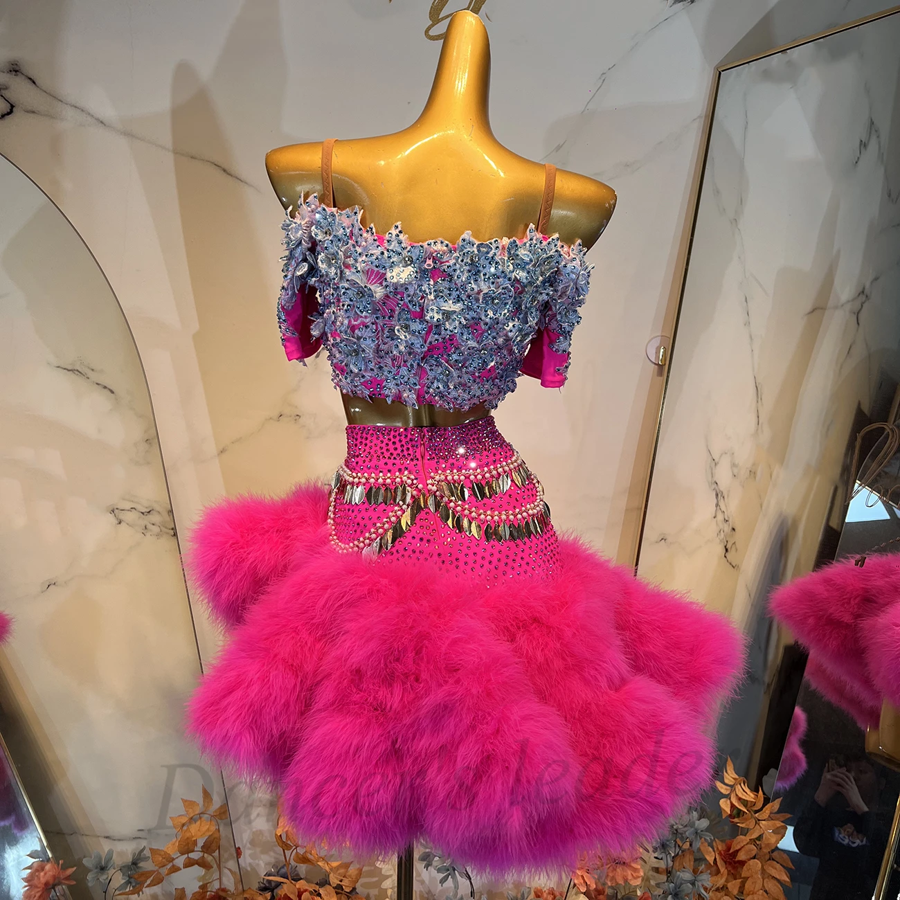 Latin dans volwassen kinderjurk strass high-end aangepaste bloem split pluche rok tango dameskleding