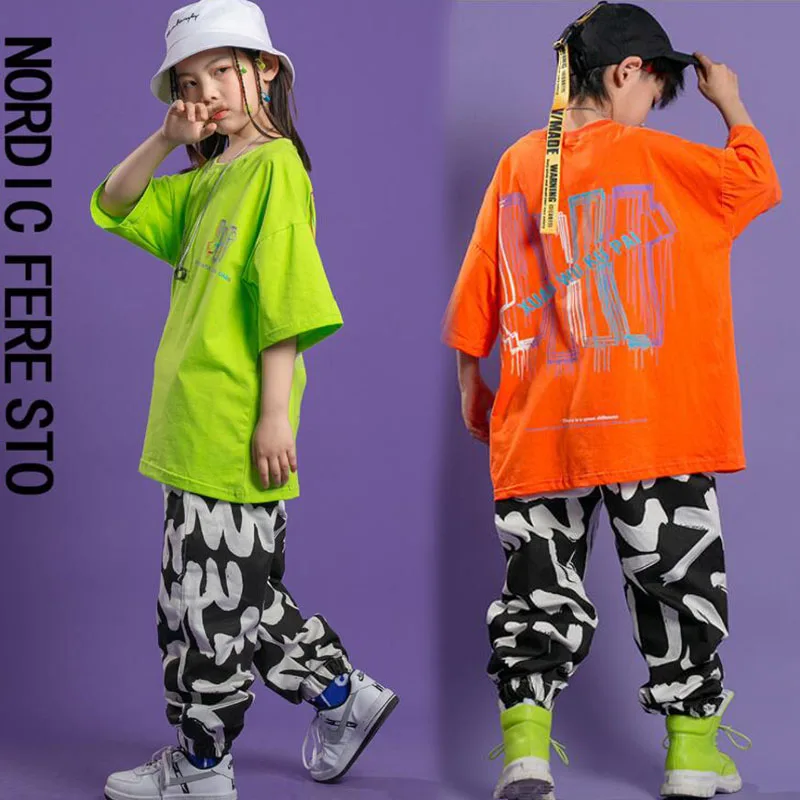 Clothing Street Dancing Dress Suit Kids Modern Stage Wear Girls Jazz Dance Costumes Hip Hop Outfits Loose Tshirt Jogger Pants