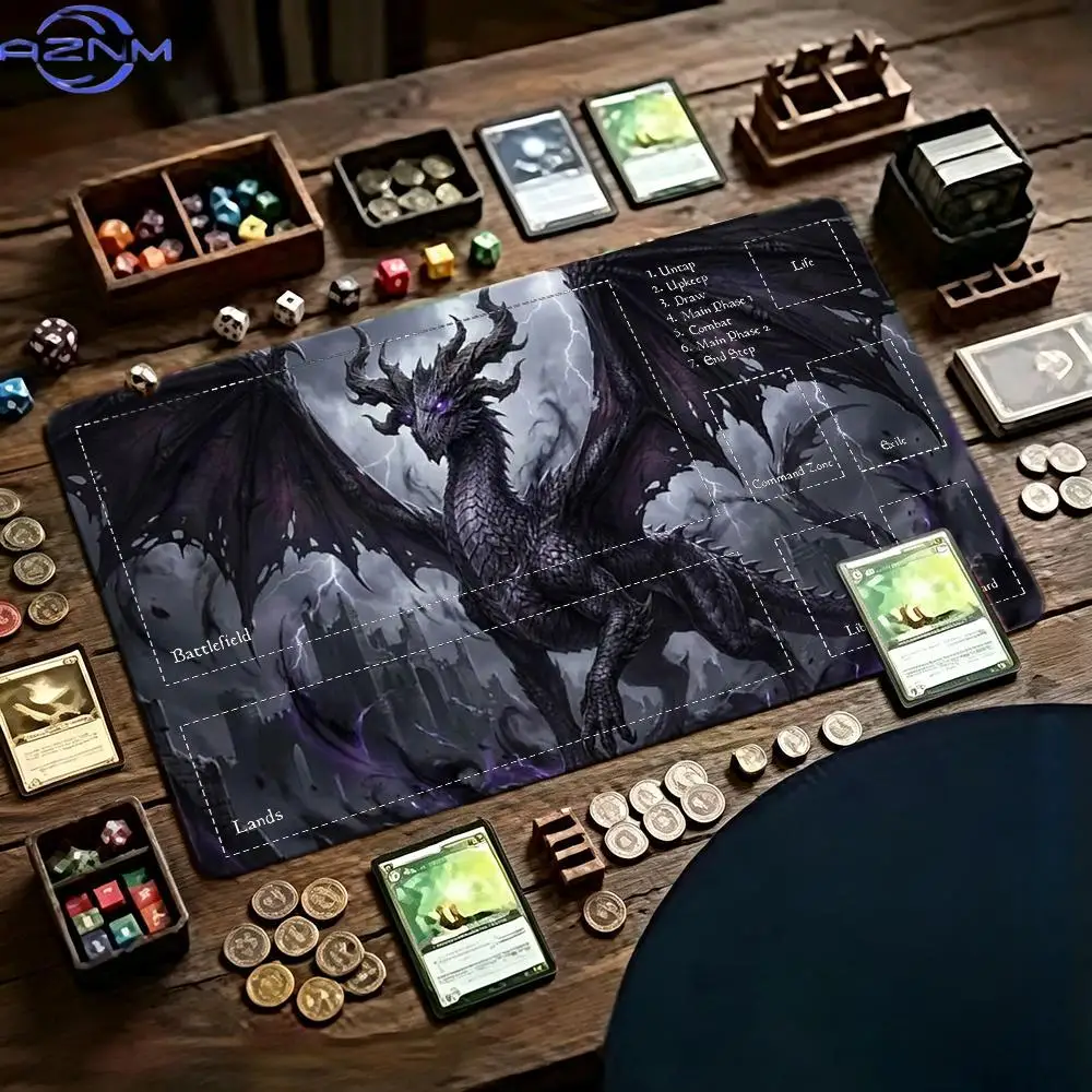 Dark Black Dragon Playmat Magic Card Game Mat TCG CCG Trading Card Mat Non Slip Rubber Base Table Game MousePad Desk Mat 60X35CM