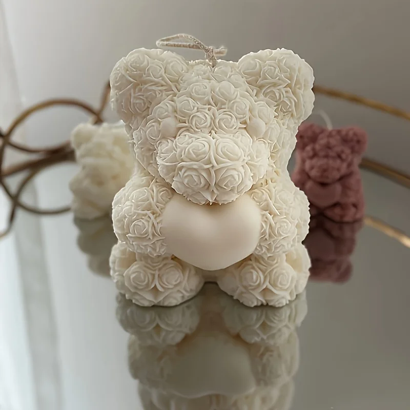 

Силиконовая форма, рельефная роза, медведь, держащий сердце, форма для ароматерапевтических свечей, смола, гипсовая форма для Дня святого Валентина, романтический подарок