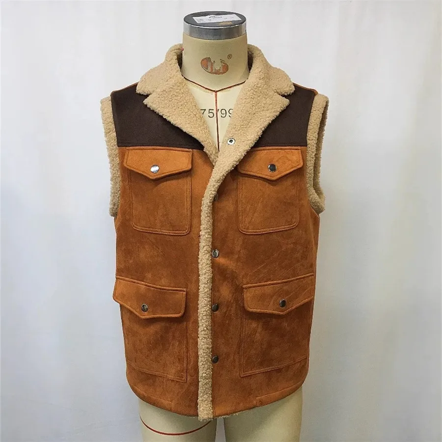 Patchwork Men's Fleece Vest Spring Autumn Four Pockets Sleeveless Jacket Men Waistcoat Casual Flock Coat Male Retro Streetwear
