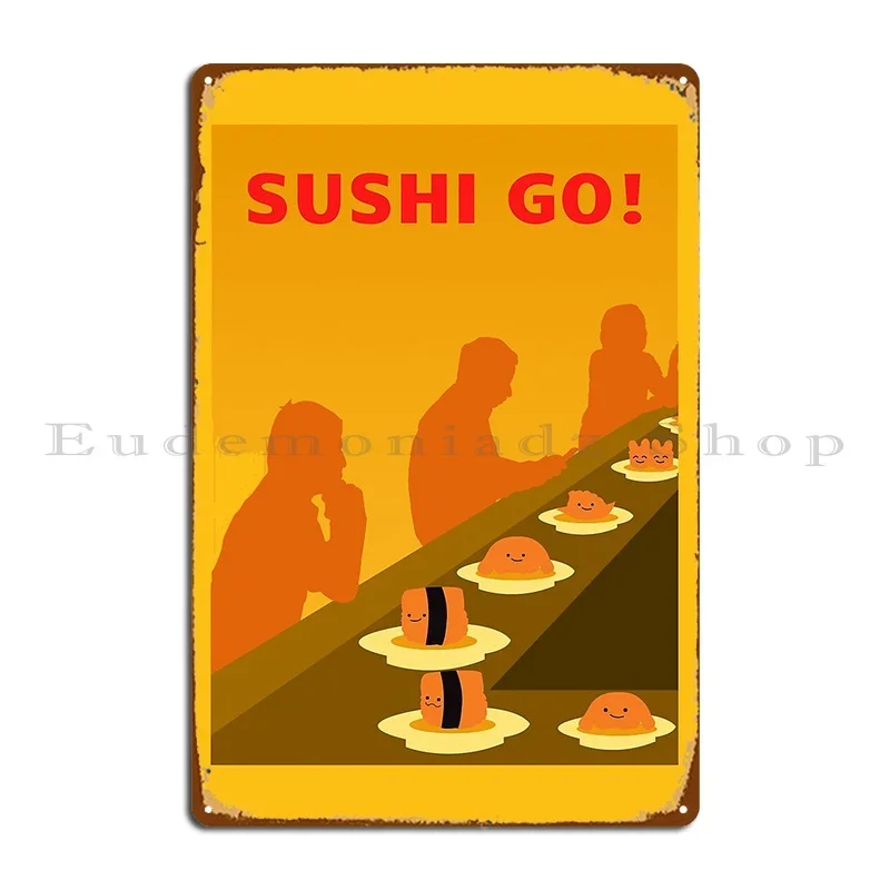 Sushi Go juegos de mesa cartel de viaje minimalista estilo juego de mesa arte cartel de Metal personaje de garaje decoración de pared cartel de estaño