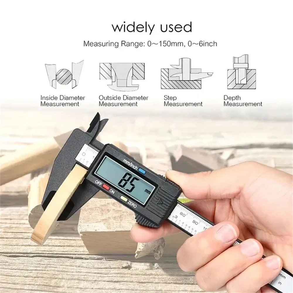 0-150mm Digital Caliper with LCD Display Electronic Micrometer Carbon Fiber Digital Vernier Measuring Tool (Without Battery)