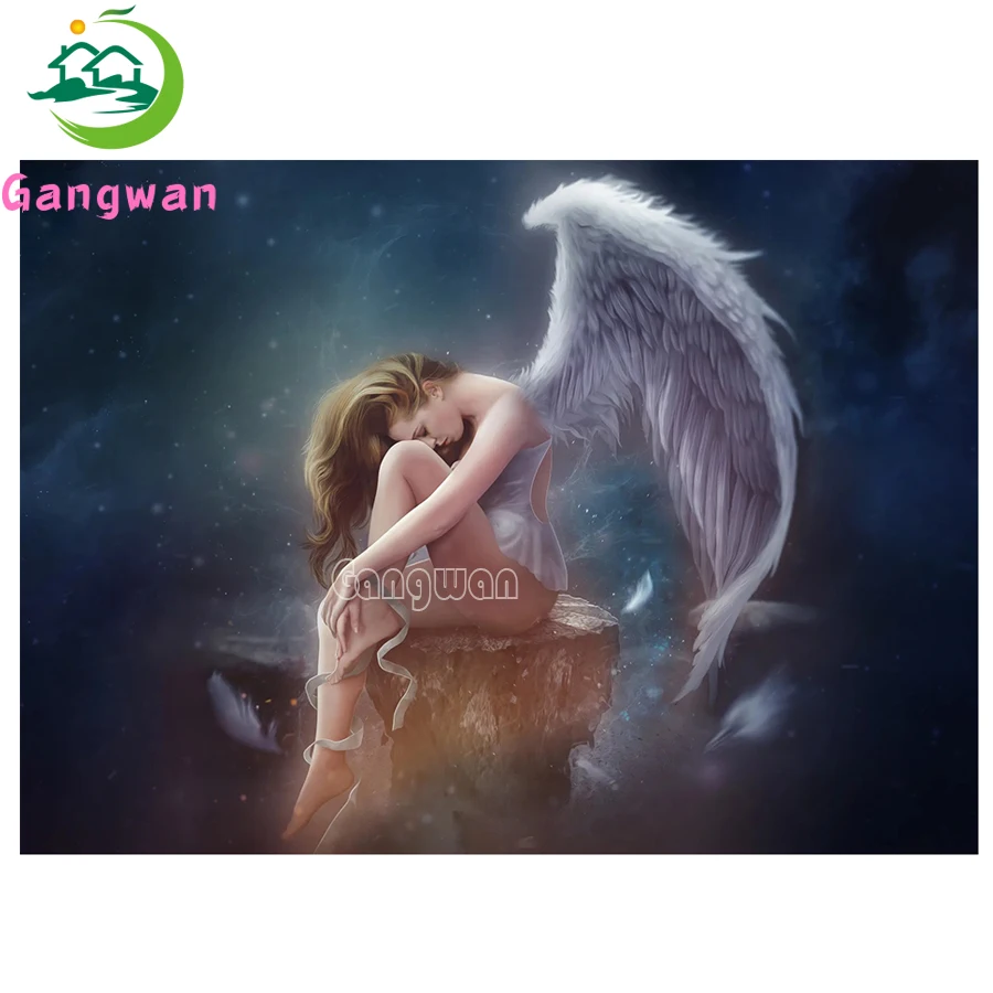 Diamond mosaic Angel wing Full Square Round DIY 5D Diamond Painting Cross Stitch Kits Lonely angel, sad fairy full Embroidery