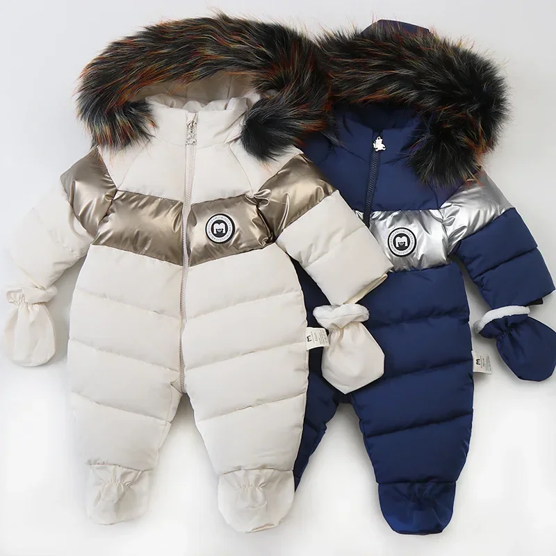 

Winter Baby Clothes 0-24M Newborn Footies with Gloves Infant Boys Thick Jumpsuit Toddler Girls Fur Lining Hooded Warm Romper