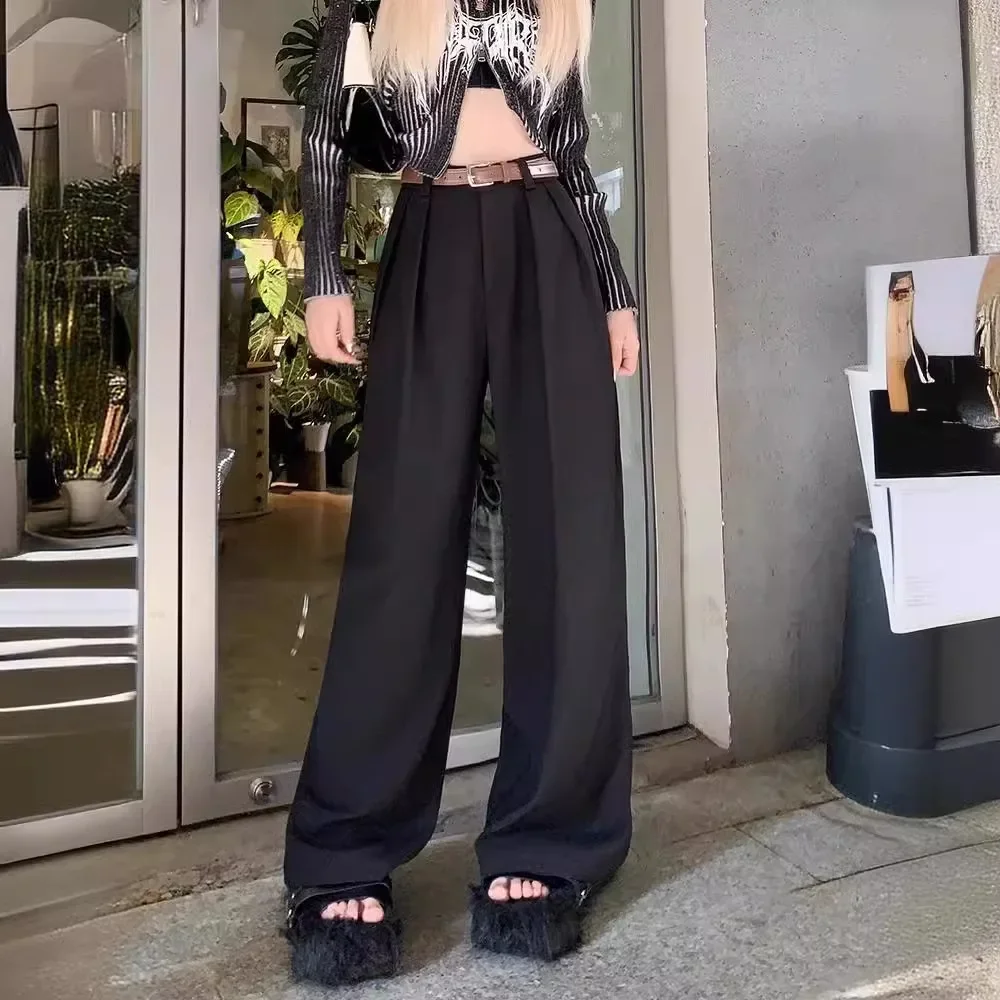 New Spring Women's Loose Draped Casual Suit Pants Korean Baggy Pants High Waist Straight-leg Mop Long Trousers Y2k