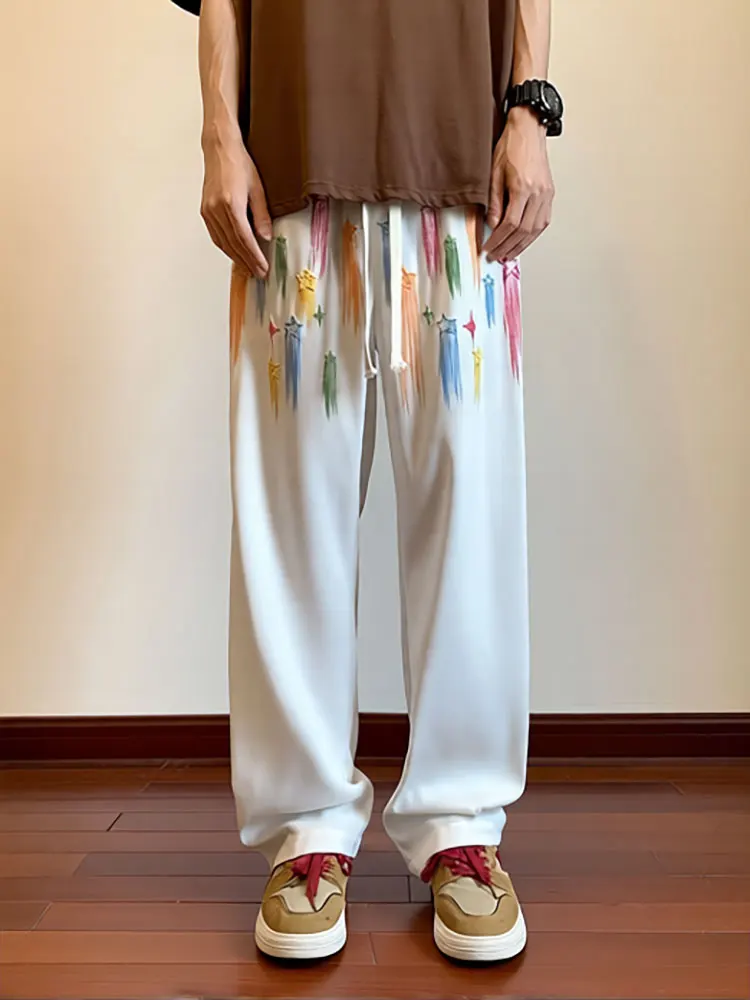 Falling Star Y2k Wide Leg Pants Men Streetwear Harajuku Casual Sport Loose Straight Trousers Male Graphic Archive Sweatpants