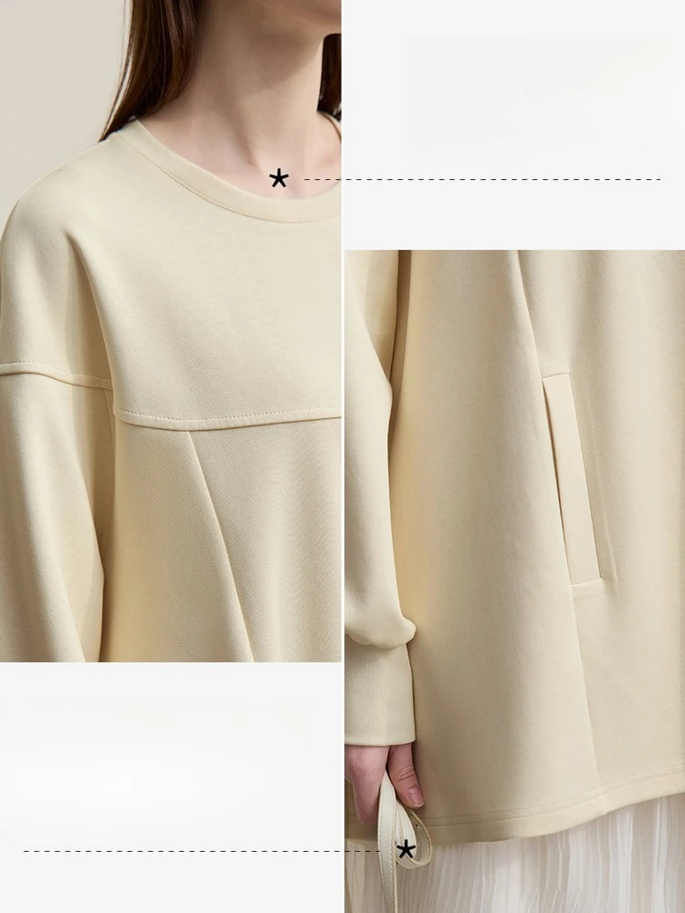 Amii Women's Sweatshirt 2026 Spring New Casual Round Neck Long Sleeves Cotton Top Oversized Elastic Knitted Pullover 12651019