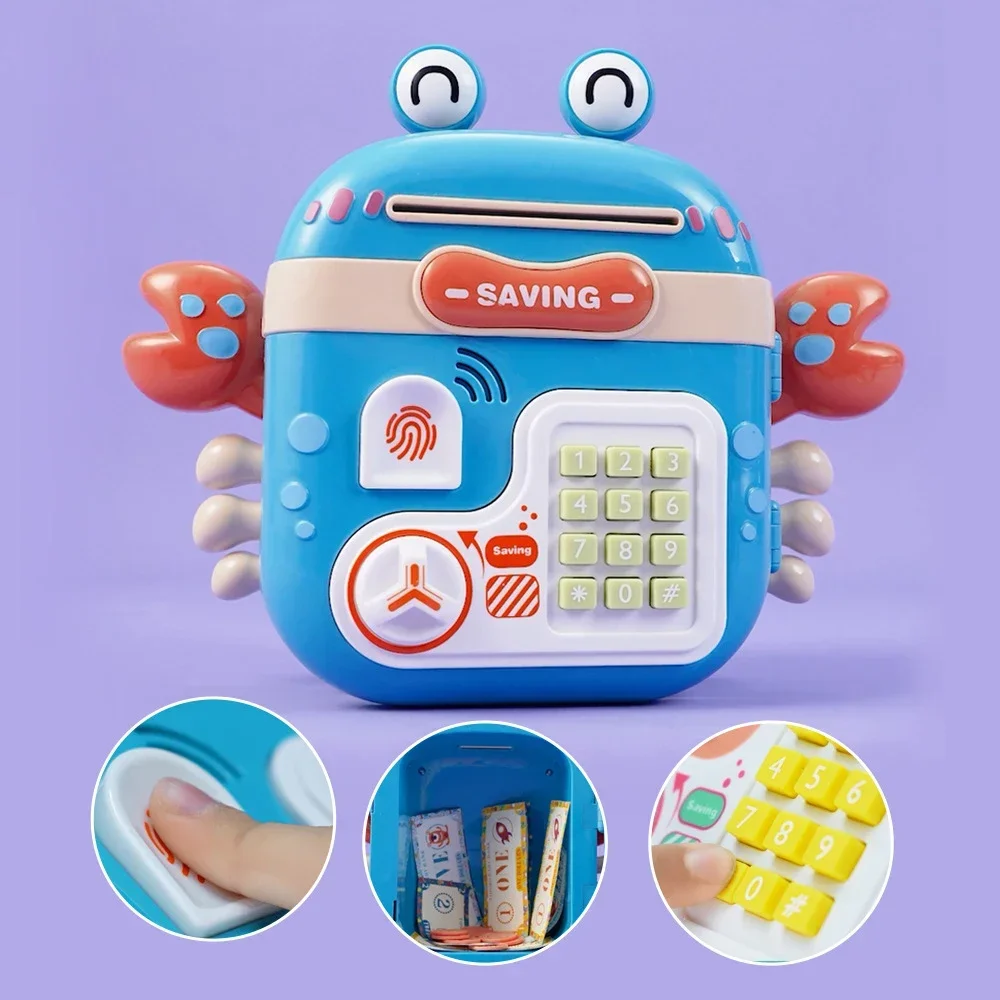 Tirelire en forme de crabe avec lumières musicales, Codes d'empreintes digitales, boîte d'économie d'argent, Machine de stockage de pièces de monnaie, jouets éducatifs, cadeau de noël pour enfants