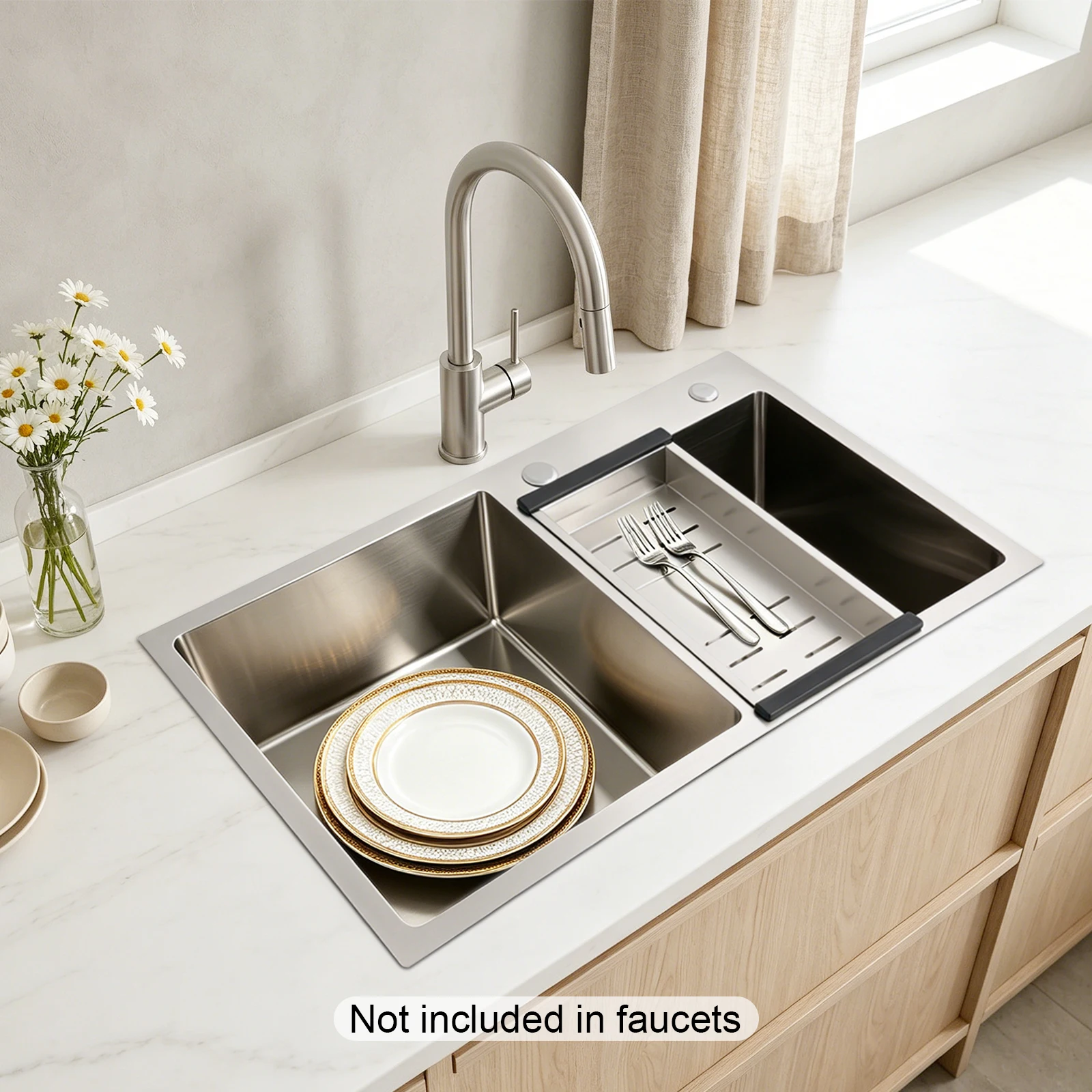 Home Bar Sink - Double Bowl Kitchen Sink, 78cm Stainless
