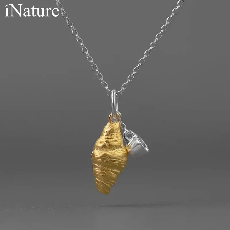 INATURE Good Morning 18K Gold Croissant Pendant Fashion 925 Sterling Silver Chain Necklace Jewelry Gift For Women