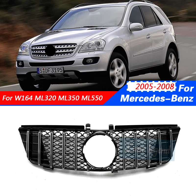 Grill For Mercedes-Benz ML Class W164 ML320 ML350 ML550 2005-2008 GT Style Car Front Bumper Hood Mesh Upper Grille Medium net